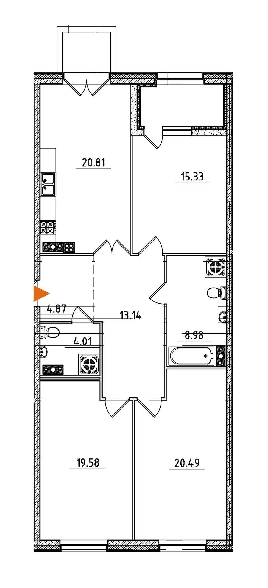 Трехкомнатная квартира в : площадь 110.48 м2 , этаж: 6 – купить в Санкт-Петербурге